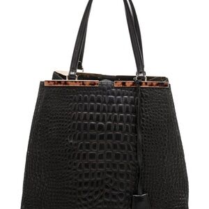 Fendi 3Jours Black Croc-Embossed Tote with Tortoiseshell Trim